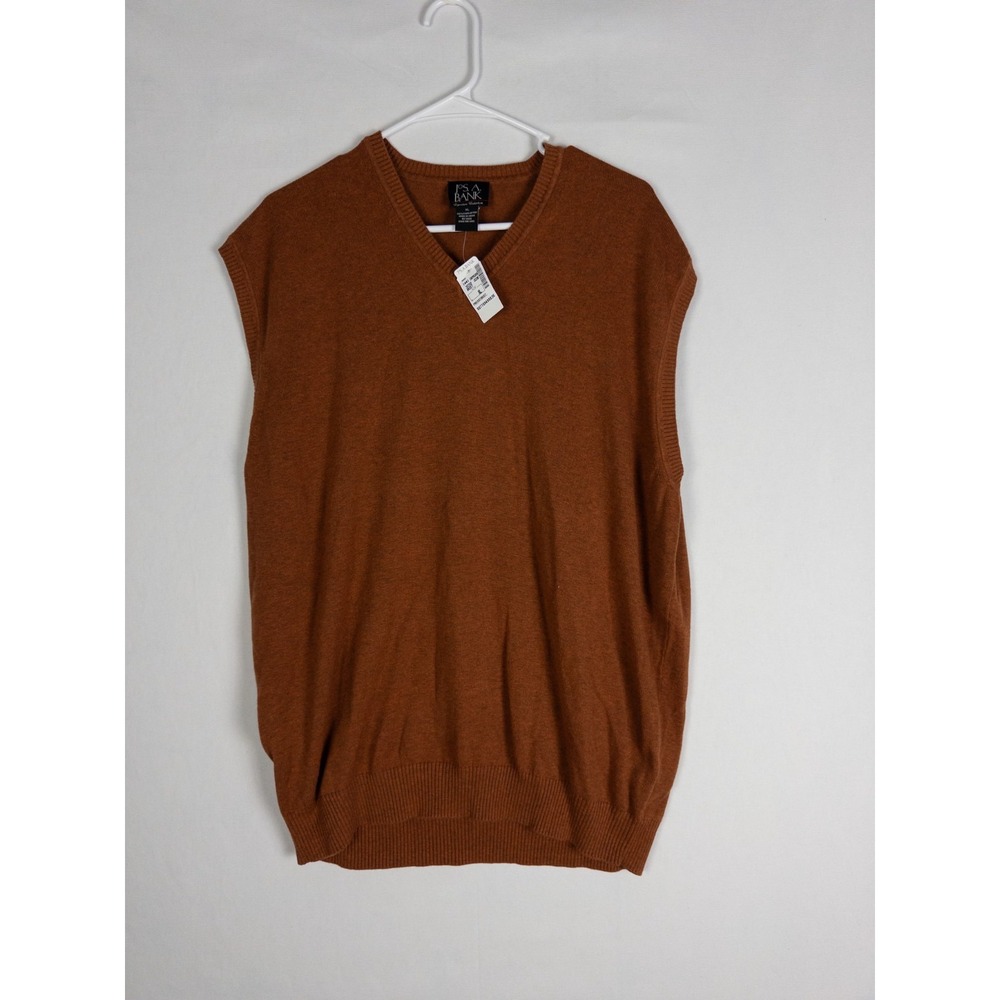 NWT Jos A Bank Vest Mens XL Tan V‎ Neck Pullover Preppy Knit Pima Cotton